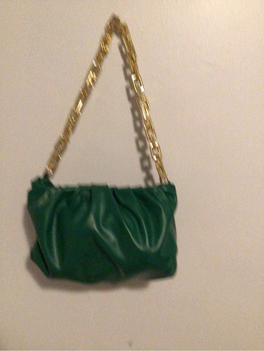Green Shoulder Bag with Gold Chain Strap